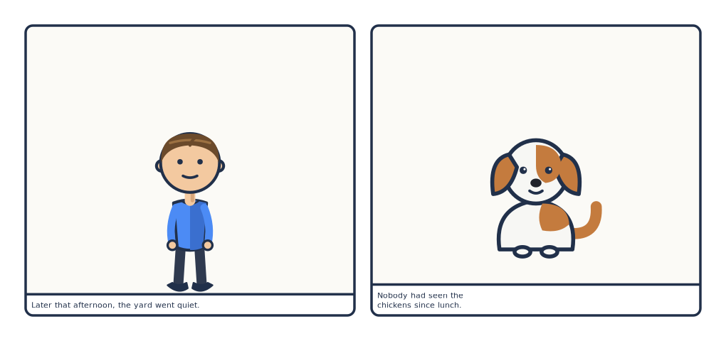 Two panels with narration bands under the art