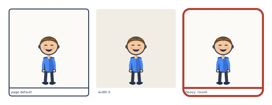 Three panels with different frame settings