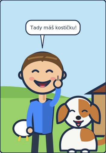 A single panel: Tom and Bára in the farmyard